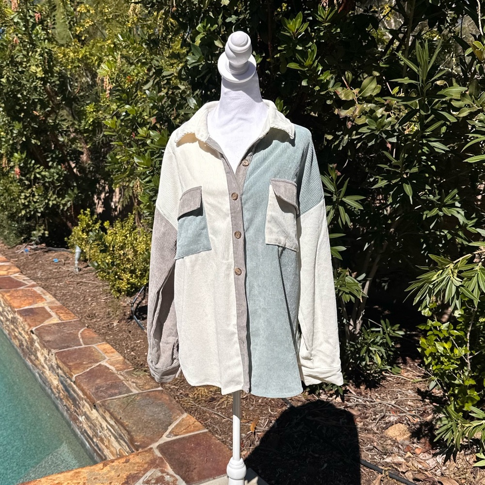 Blu Pepper Cream and Gray Ribbed Cardigan